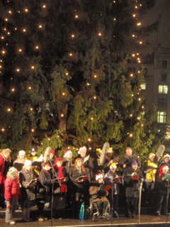 Pinkies carolling in Trafalgar Square